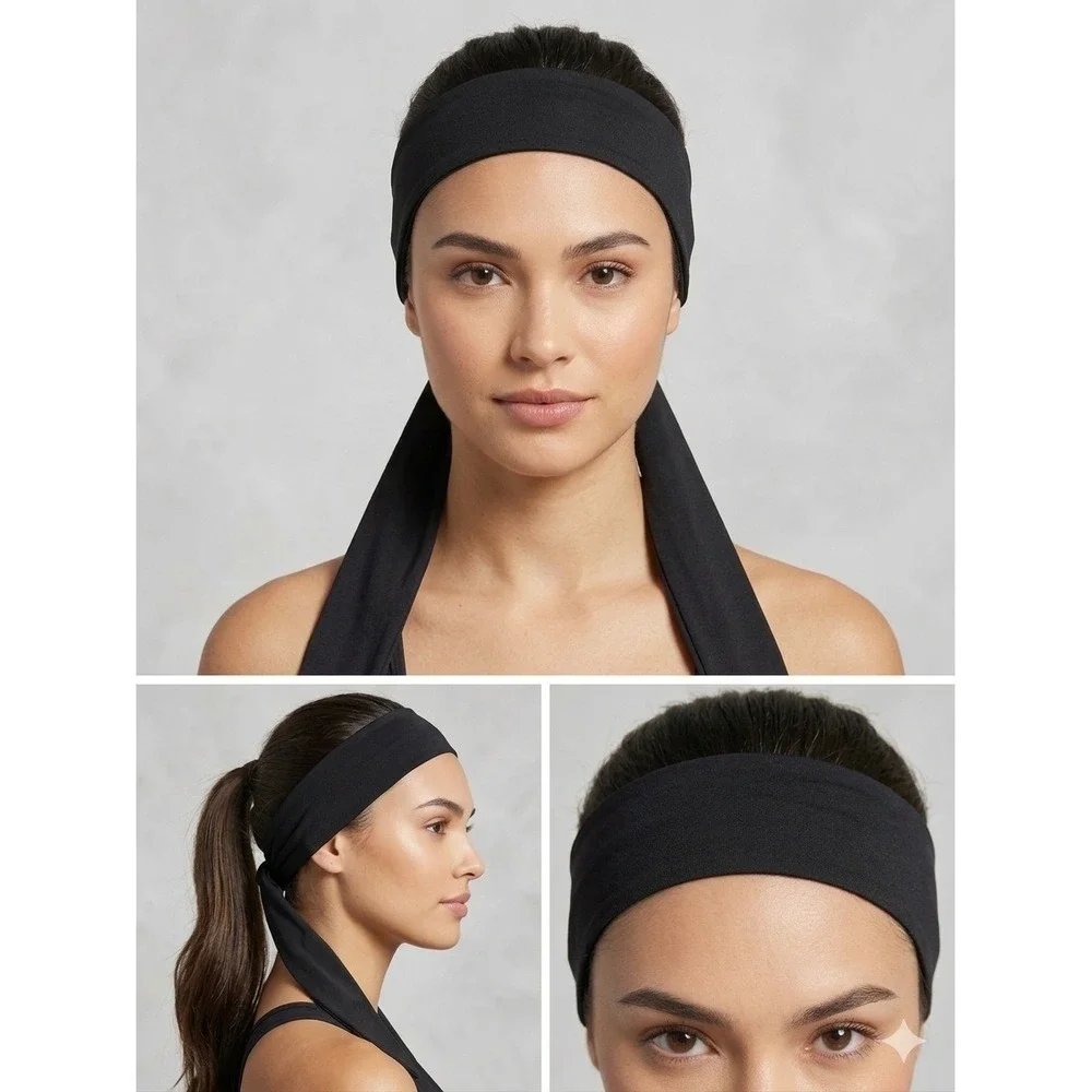 DSG Double Header Tie Headband Black Athletic Sports Hair Wrap‎ DSGSB2302 NEW